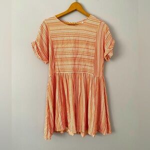 INDIKAH Dress, Red and White Short Sleeve Mini Dress, Size XS, Keyhole Back